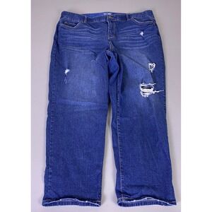 Terra & Sky‎ Boyfriend Jeans Plus Size 18W Blue Dark Wash Distressed Denim